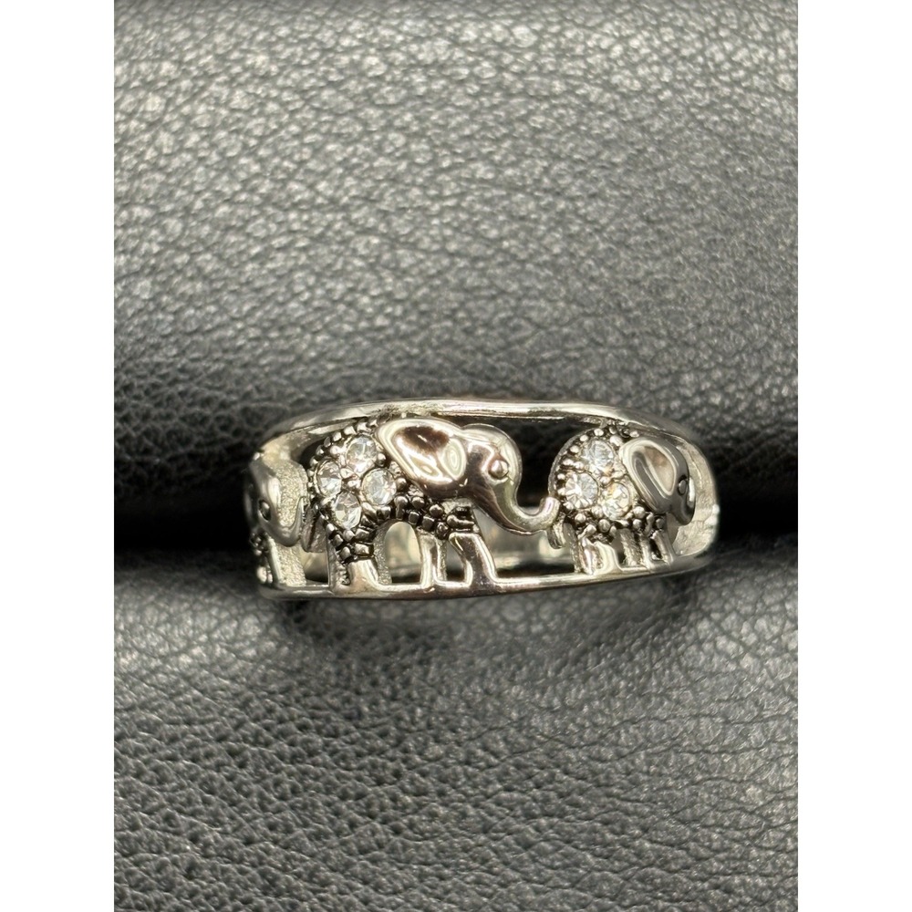 New Condition Cubic Zirconia Marching Elephants Ring 925 Size 7 H4
